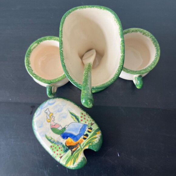 Gabriel Fourmaintraux Faience Condiment Dish // GF Desvres France Three Sections - Picture 5 of 7